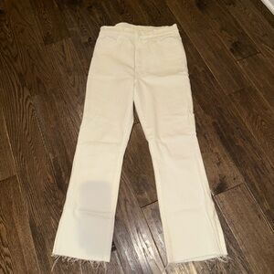 MOTHER The Hustler High Waist Frey Hem Ankle Bootcut Women's Size 31 White Jeans